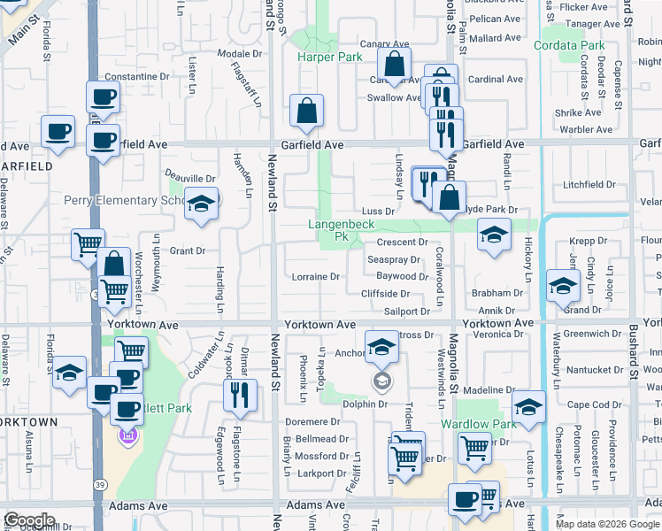 map of restaurants, bars, coffee shops, grocery stores, and more near 8632 Naples Drive in Huntington Beach