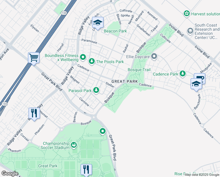 map of restaurants, bars, coffee shops, grocery stores, and more near 108 Catalyst in Irvine