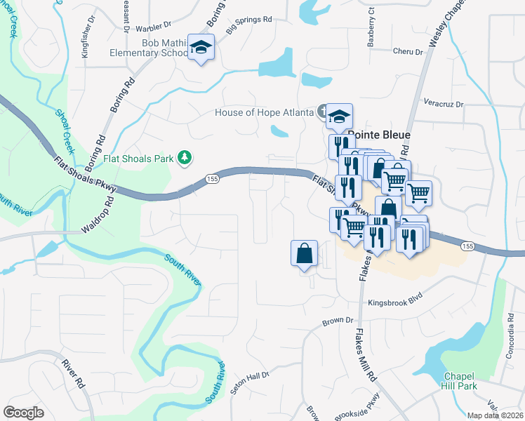 map of restaurants, bars, coffee shops, grocery stores, and more near 3615 Hancock View in Decatur