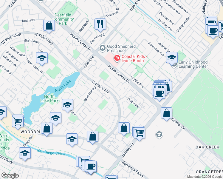 map of restaurants, bars, coffee shops, grocery stores, and more near 83 Wildwood in Irvine