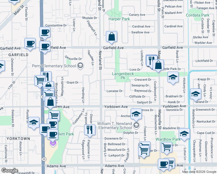 map of restaurants, bars, coffee shops, grocery stores, and more near 8542 Naples Drive in Huntington Beach