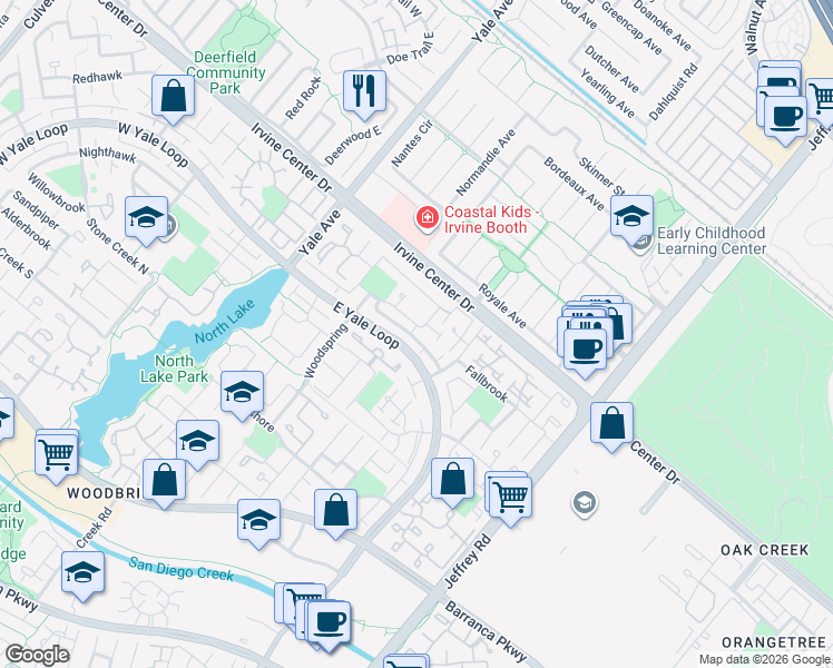 map of restaurants, bars, coffee shops, grocery stores, and more near 6 Jenner in Irvine
