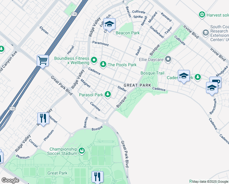 map of restaurants, bars, coffee shops, grocery stores, and more near 112 Menkar in Irvine