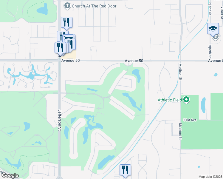map of restaurants, bars, coffee shops, grocery stores, and more near 50605 Verano Drive in La Quinta