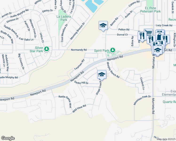 map of restaurants, bars, coffee shops, grocery stores, and more near 25322 Lone Acres Road in Menifee