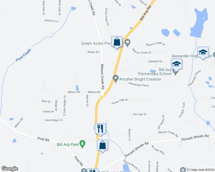 map of restaurants, bars, coffee shops, grocery stores, and more near 4515 Georgia 5 in Douglasville