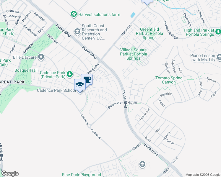 map of restaurants, bars, coffee shops, grocery stores, and more near 5209A 16th Street in Irvine