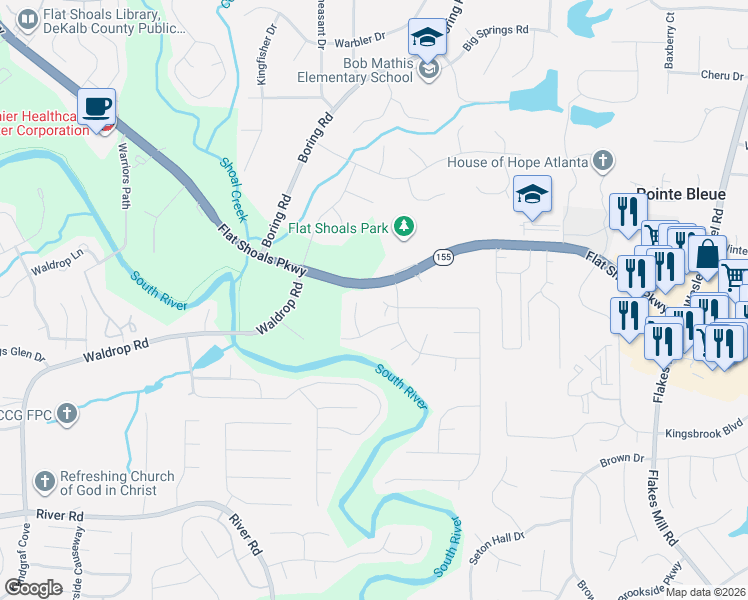 map of restaurants, bars, coffee shops, grocery stores, and more near 3558 Cherry Ridge Boulevard in Decatur