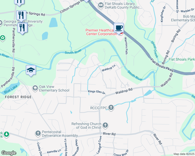 map of restaurants, bars, coffee shops, grocery stores, and more near 3911 Waldrop Lane in Decatur