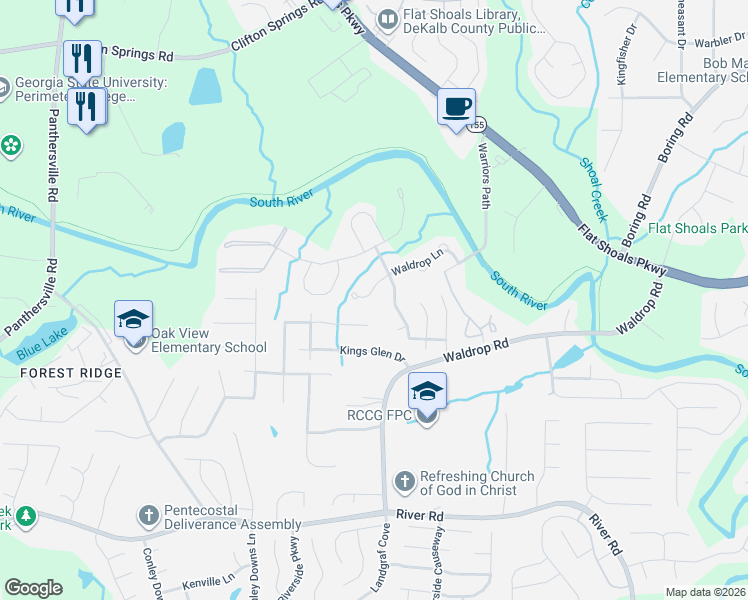 map of restaurants, bars, coffee shops, grocery stores, and more near 3911 Waldrop Lane in Decatur