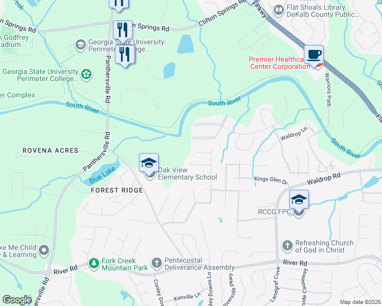 map of restaurants, bars, coffee shops, grocery stores, and more near 9203 Waldrop Place in Decatur