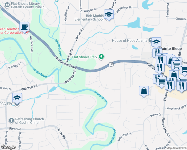 map of restaurants, bars, coffee shops, grocery stores, and more near 3558 Cherry Ridge Boulevard in Decatur