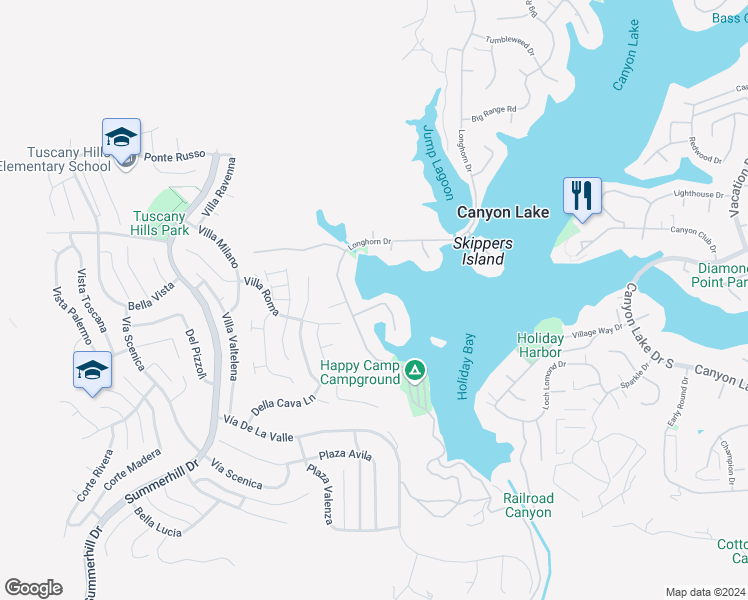 map of restaurants, bars, coffee shops, grocery stores, and more near 21818 Strawberry Lane in Canyon Lake