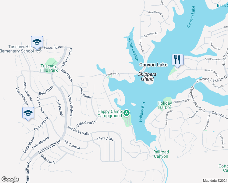 map of restaurants, bars, coffee shops, grocery stores, and more near 21818 Strawberry Lane in Canyon Lake