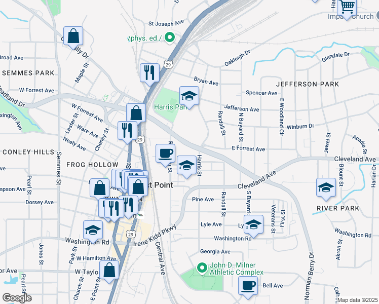 map of restaurants, bars, coffee shops, grocery stores, and more near 1444 Norman Berry Drive in Atlanta