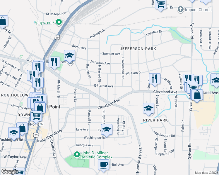 map of restaurants, bars, coffee shops, grocery stores, and more near 2656 Humphries Street in East Point