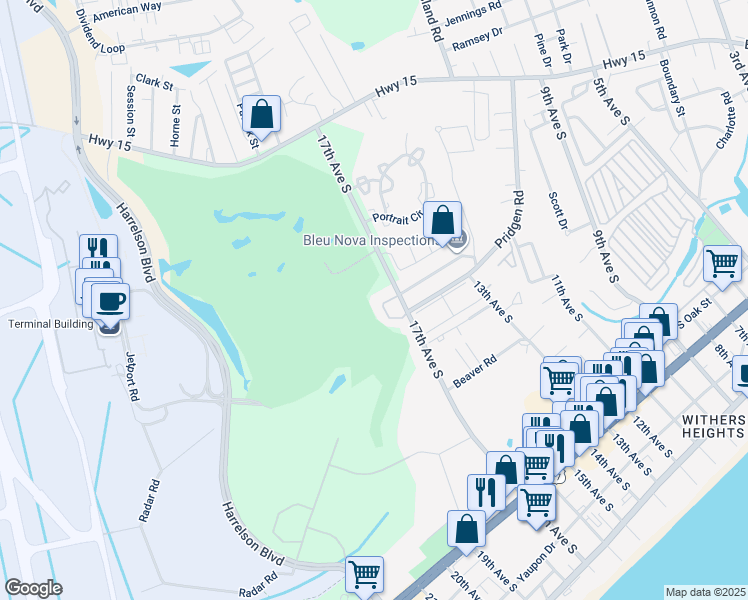 map of restaurants, bars, coffee shops, grocery stores, and more near 885 Palmetto Trail in Myrtle Beach