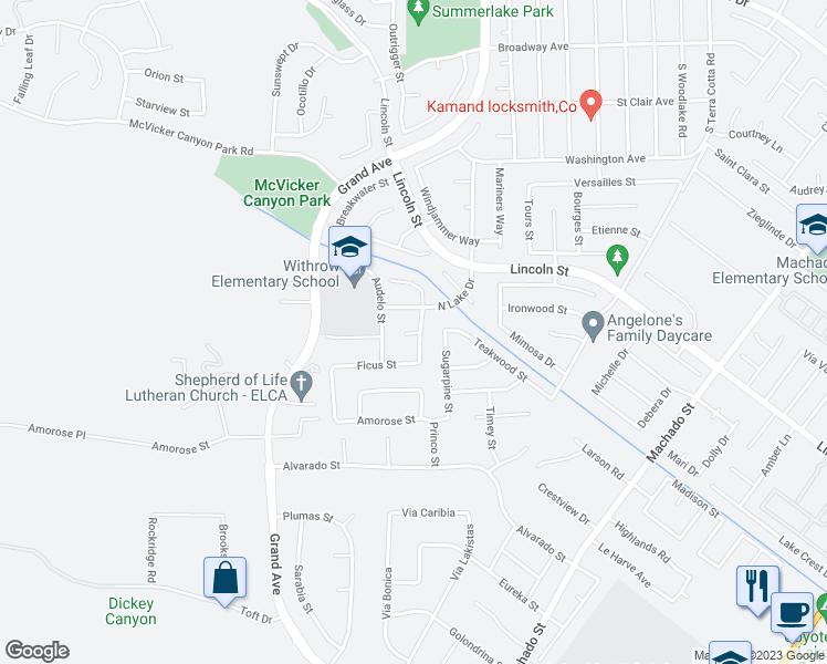 map of restaurants, bars, coffee shops, grocery stores, and more near 15082 Hayden Court in Lake Elsinore