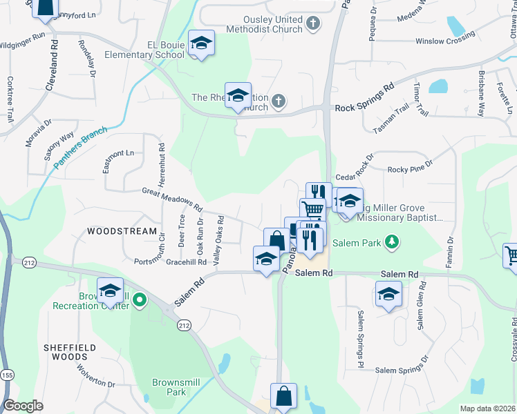 map of restaurants, bars, coffee shops, grocery stores, and more near 3431 Great Meadows Court in Stonecrest