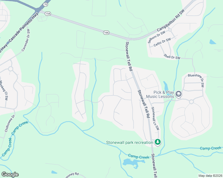 map of restaurants, bars, coffee shops, grocery stores, and more near 6529 Waterford Street Southwest in Atlanta