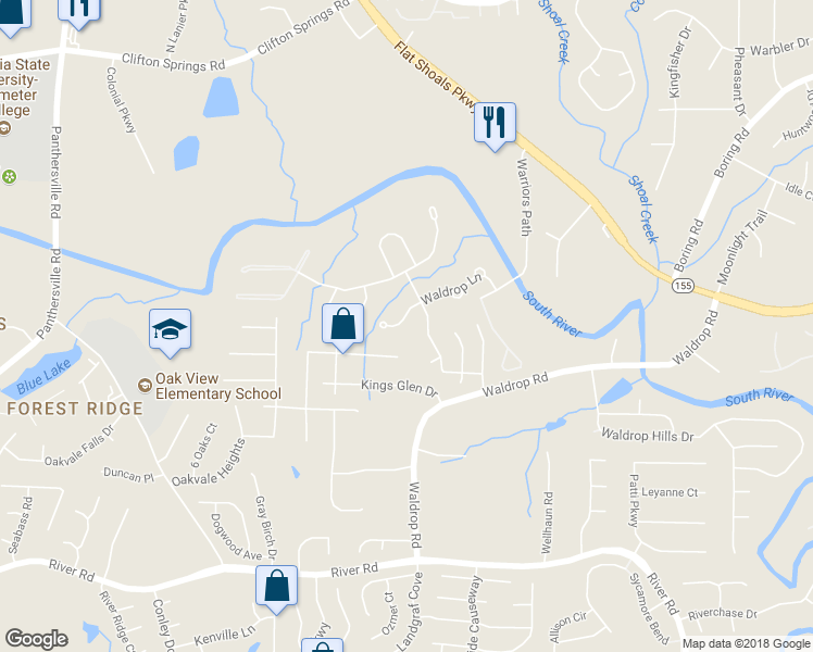 map of restaurants, bars, coffee shops, grocery stores, and more near 3890 Waldrop Lane in Decatur