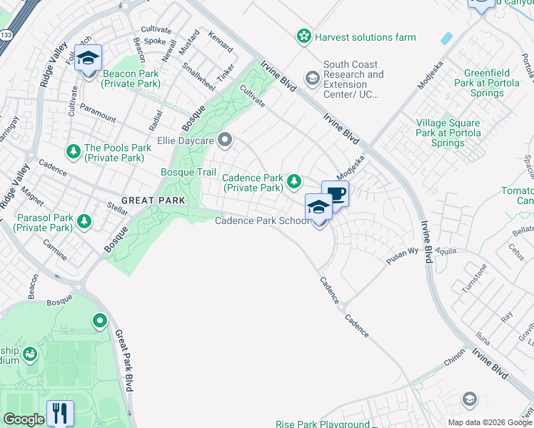 map of restaurants, bars, coffee shops, grocery stores, and more near Scale in Irvine