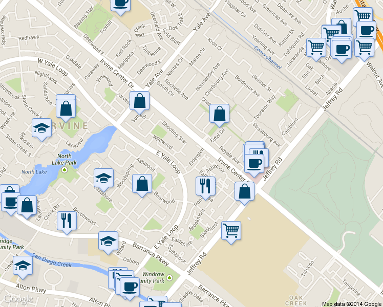 map of restaurants, bars, coffee shops, grocery stores, and more near 9 Eastmont in Irvine