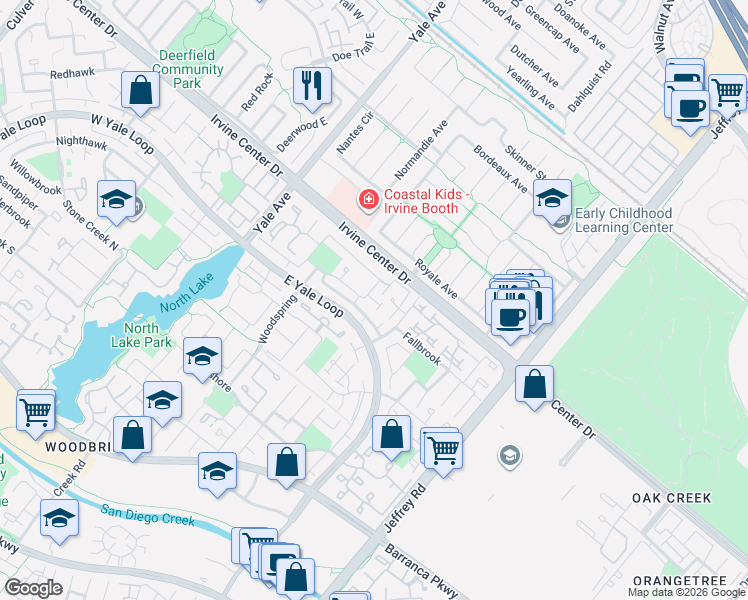 map of restaurants, bars, coffee shops, grocery stores, and more near 9 Eastmont in Irvine
