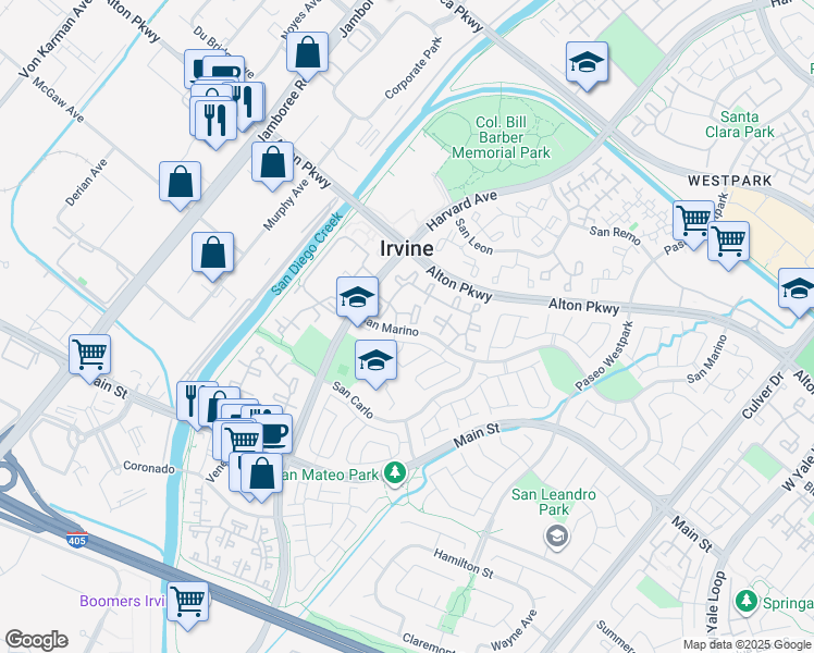 map of restaurants, bars, coffee shops, grocery stores, and more near 43-47 Acropolis Aisle in Irvine