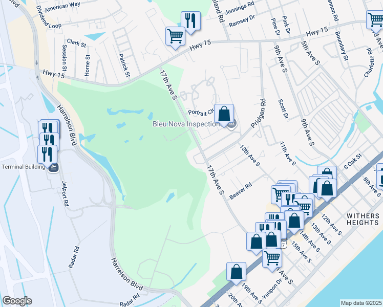 map of restaurants, bars, coffee shops, grocery stores, and more near 885 Palmetto Trail in Myrtle Beach