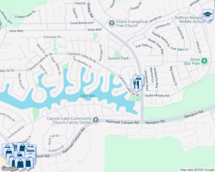 map of restaurants, bars, coffee shops, grocery stores, and more near 30248 White Wake Drive in Canyon Lake