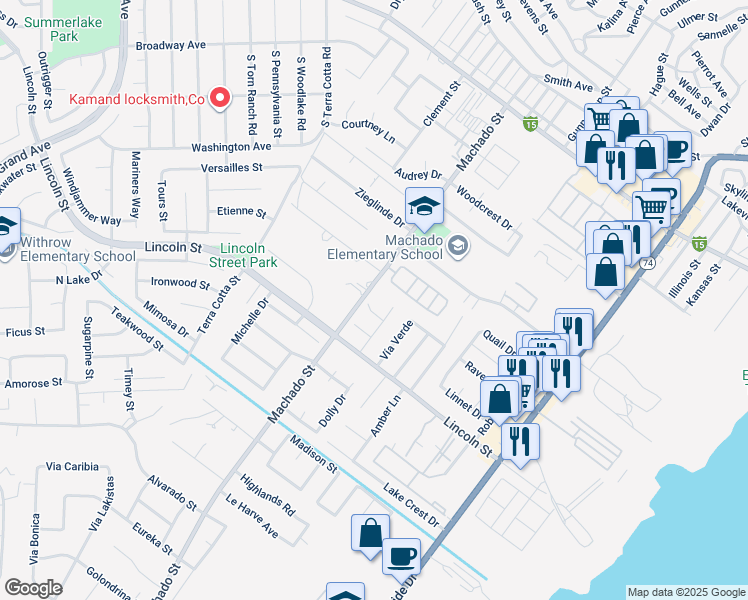 map of restaurants, bars, coffee shops, grocery stores, and more near 3710 Concord Circle in Lake Elsinore