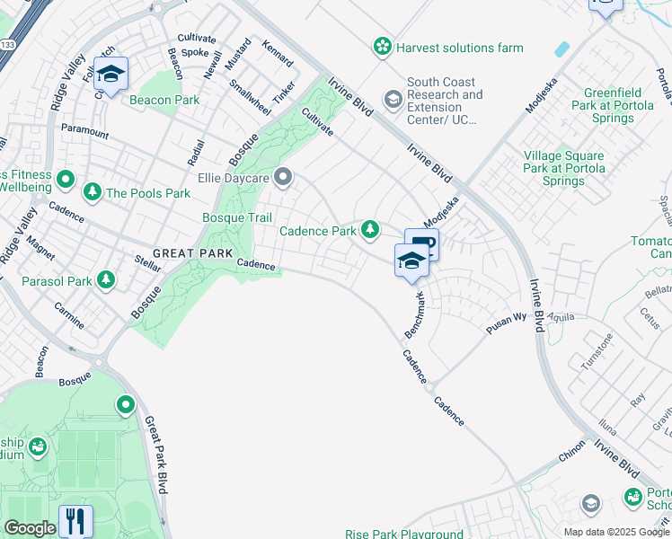 map of restaurants, bars, coffee shops, grocery stores, and more near 176 Scale in Irvine