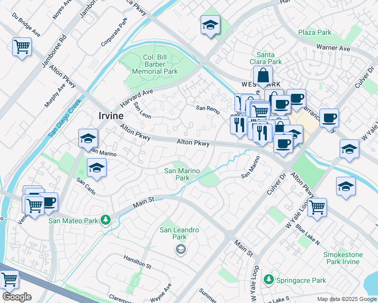 map of restaurants, bars, coffee shops, grocery stores, and more near 8 Bormes in Irvine