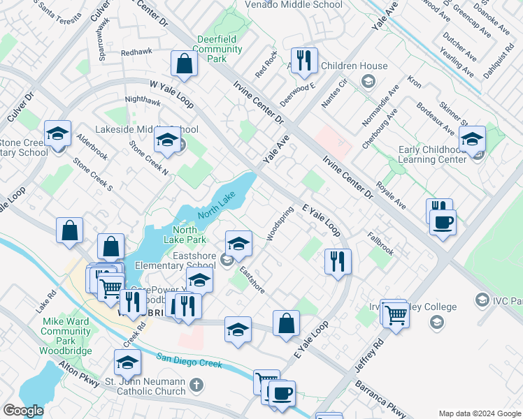 map of restaurants, bars, coffee shops, grocery stores, and more near in Irvine