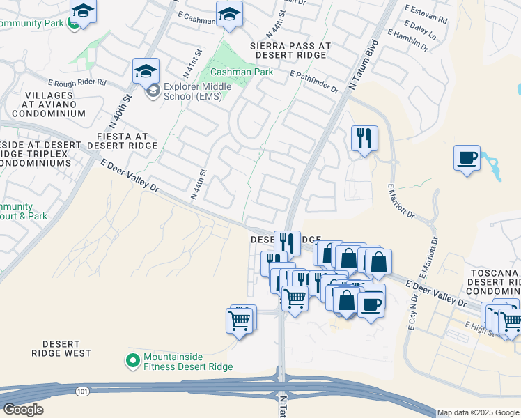 map of restaurants, bars, coffee shops, grocery stores, and more near 4633 East Abraham Lane in Phoenix