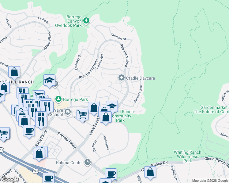 map of restaurants, bars, coffee shops, grocery stores, and more near 277 Chaumont Circle in Lake Forest