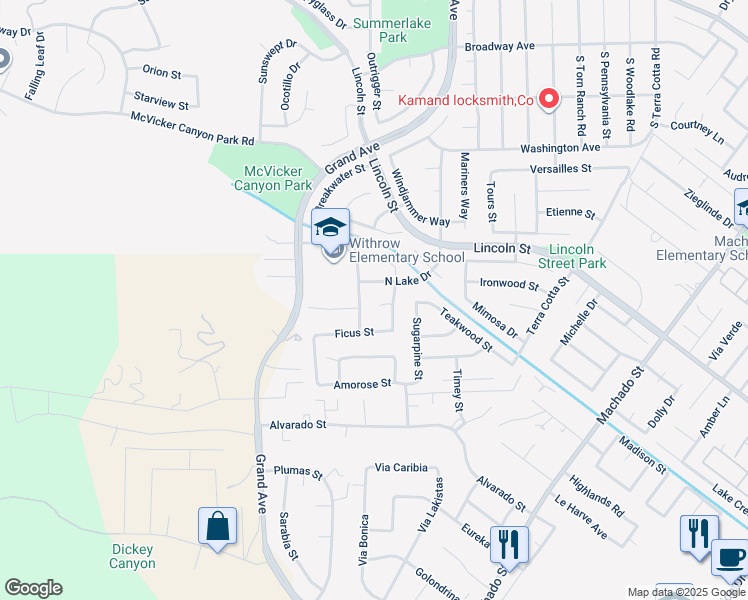 map of restaurants, bars, coffee shops, grocery stores, and more near 15074 Hayden Court in Lake Elsinore