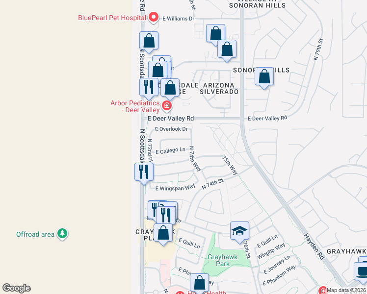 map of restaurants, bars, coffee shops, grocery stores, and more near 7329 East Fledgling Drive in Scottsdale