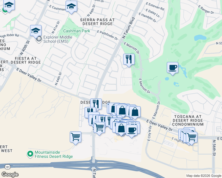 map of restaurants, bars, coffee shops, grocery stores, and more near 4823 East Melinda Lane in Phoenix