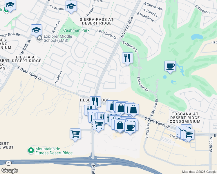 map of restaurants, bars, coffee shops, grocery stores, and more near 4823 East Melinda Lane in Phoenix