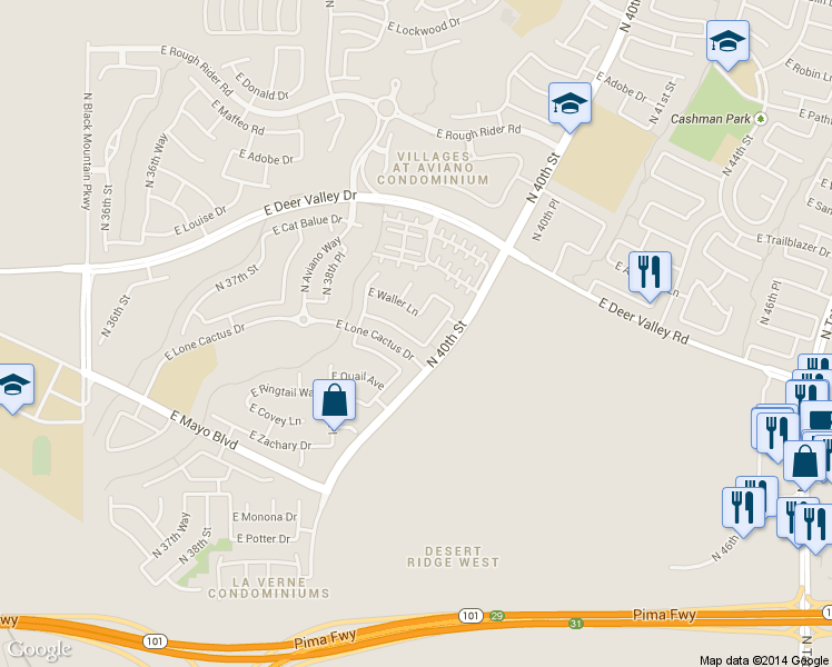 map of restaurants, bars, coffee shops, grocery stores, and more near 3924 East Half Hitch Place in Phoenix