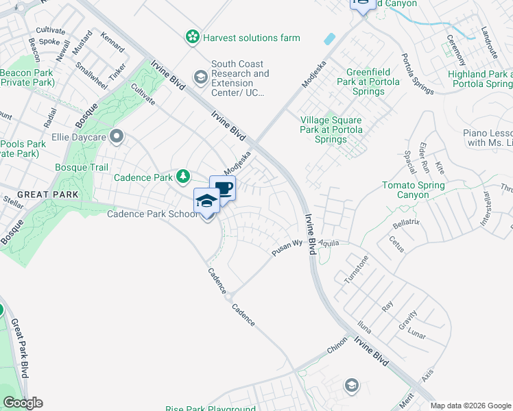 map of restaurants, bars, coffee shops, grocery stores, and more near 638 Cultivate in Irvine