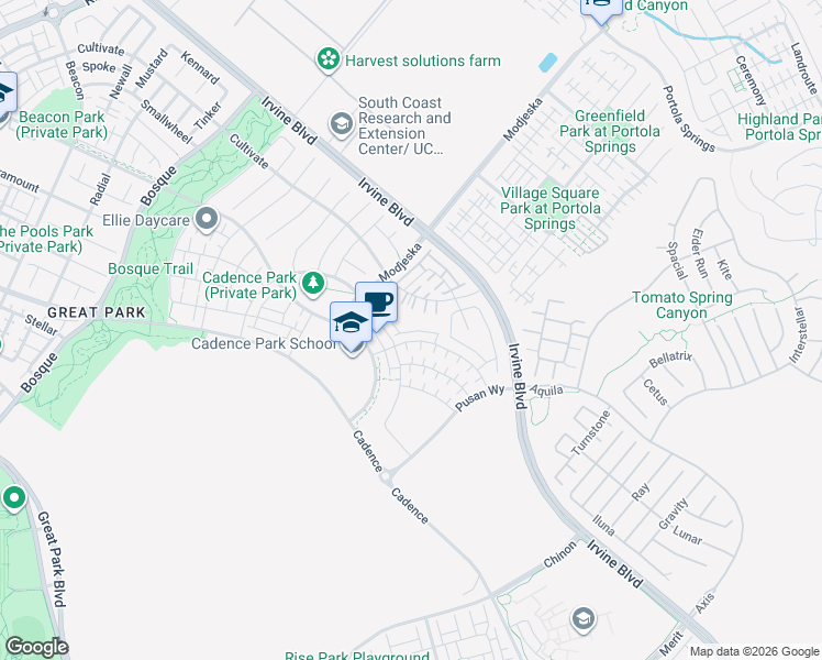 map of restaurants, bars, coffee shops, grocery stores, and more near in Irvine