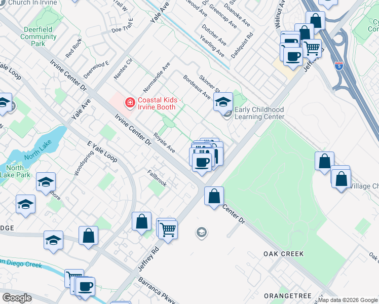 map of restaurants, bars, coffee shops, grocery stores, and more near 15402 Verdun Circle in Irvine