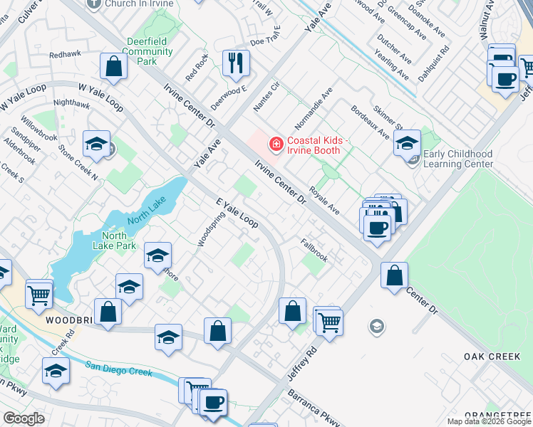 map of restaurants, bars, coffee shops, grocery stores, and more near 83 Wildwood in Irvine