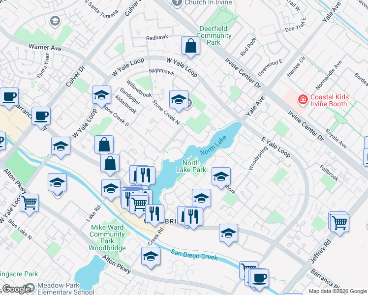 map of restaurants, bars, coffee shops, grocery stores, and more near 57 Lakeview in Irvine