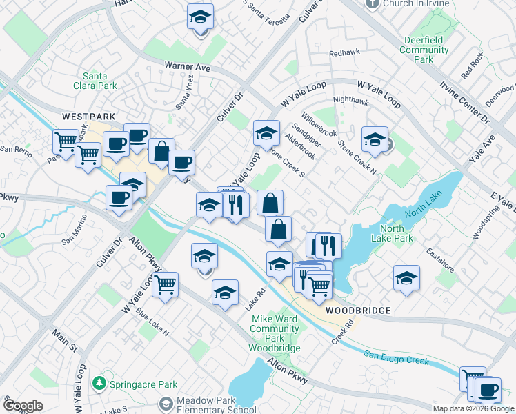 map of restaurants, bars, coffee shops, grocery stores, and more near 2 Teal in Irvine
