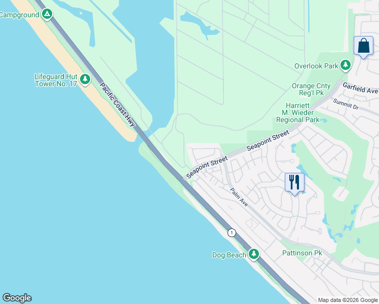 map of restaurants, bars, coffee shops, grocery stores, and more near 5561 Ocean Terrace Drive in Huntington Beach