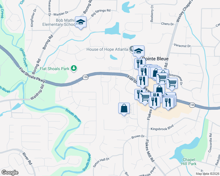 map of restaurants, bars, coffee shops, grocery stores, and more near 3615 Hancock View in Decatur